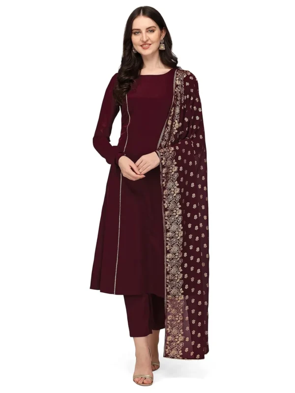 Maroon Poly Crepe Straight Kurta Set with Georgette Dupatta