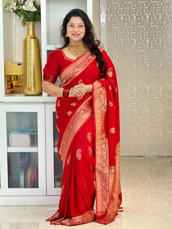 Red Banarasi Saree with Unstitched Blouse Piece